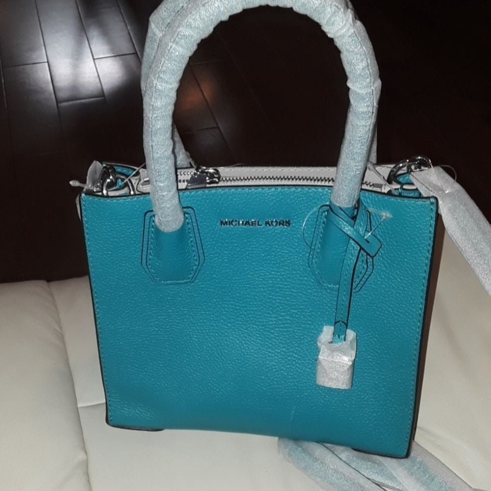 Michael Kors Teal Leather Messenger Tote Bag